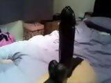 Pregnant wife rides dildo and sucks cock