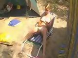 Blonde Teen Flashing Pussy in the Camp