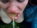 Teen Girl With A Nasty Cut On Her Lip Drinking Piss In A Park