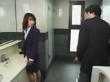 Japanese MILF Jerking Him Off in the Bathroom