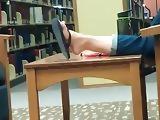 Candid Asian Feet in Flip Flops at College Library
